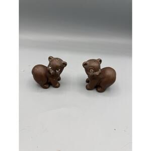 Vintage Brown Bear Cub Ceramic Salt & Pepper Shakers 1950s MCM Set